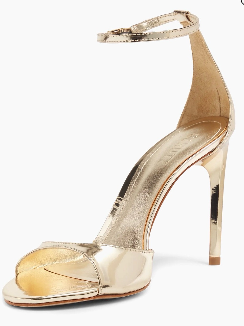 SCHUTZ Gold Metallic Ankle-Strap Stiletto Sandals